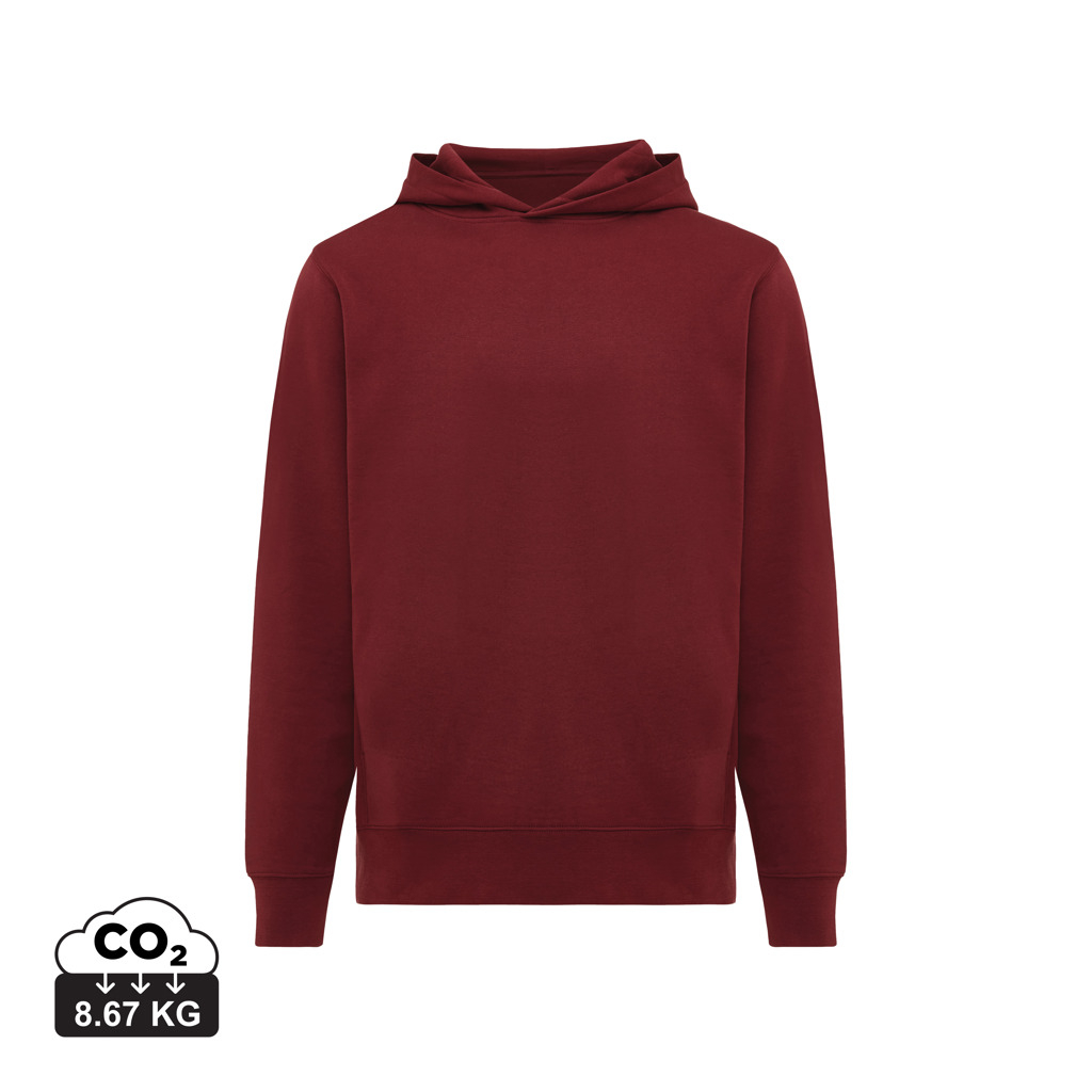 Sweat capuche personnalisé unisexe coton bio 280g Iqoniq Yengo rouge bordeaux